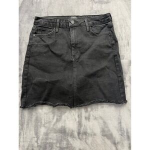 Just Black Denim Mini Skirt Womens Size M Black Raw Hem High Rise Stretch USA